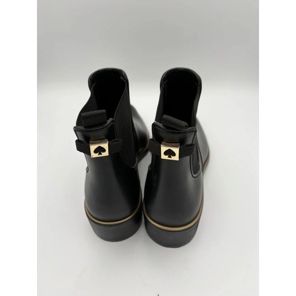 Kate Spade New York Chelsea Rain Boots Black Rubber Ankle Booties Womens 11